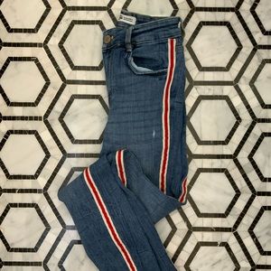 ZARA Denim Jeans with Red and White Side Stripe